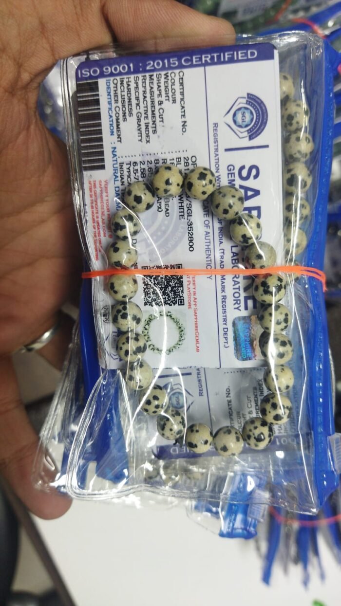 Certified Dalmatian Stone Bracelet | Genuine Dalmatian Jasper Beaded Bracelet
